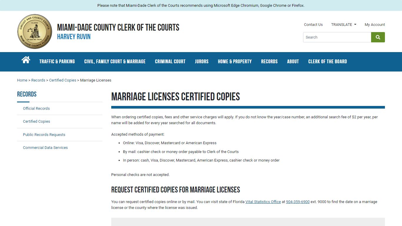 Marriage Licenses Certified Copies - Miami-Dade County ...